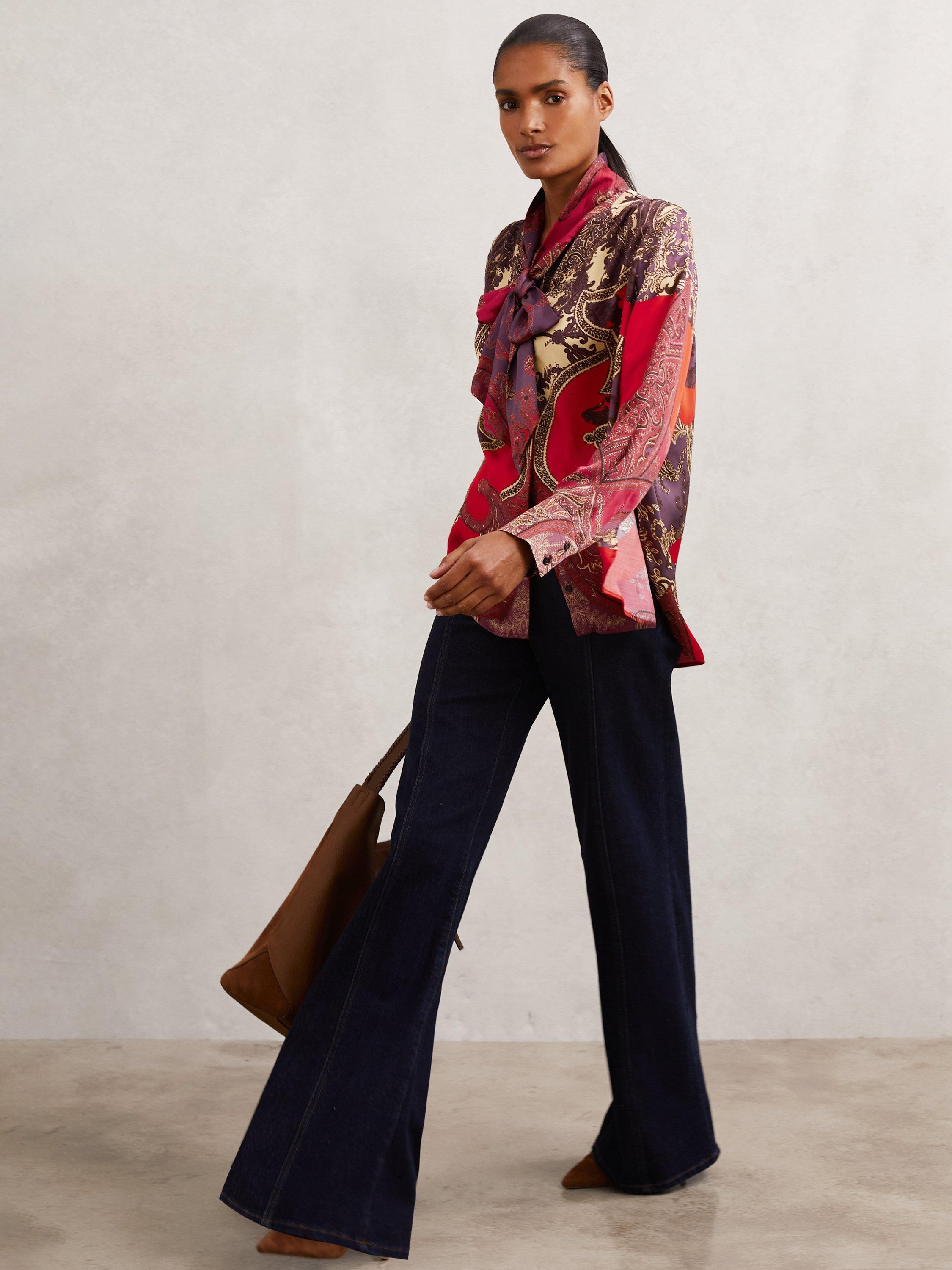 Product image 5 of 5, which shows Reiss Jade Paisley Top, Red, 6