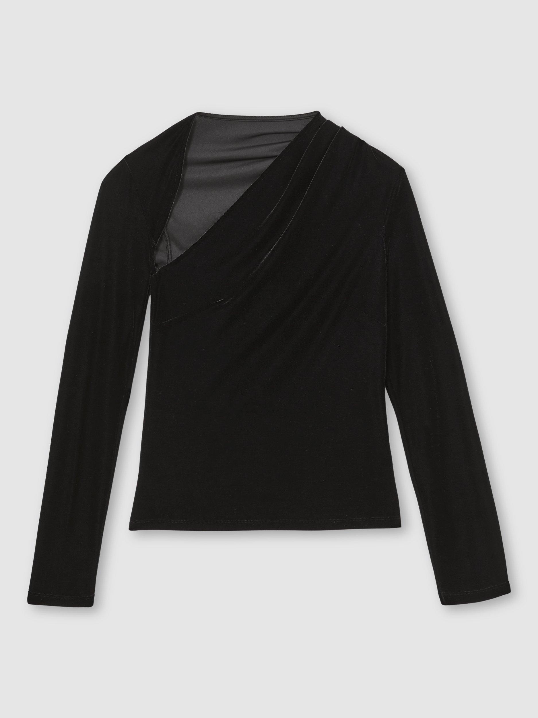 Product image 4 of 5, which shows Reiss Kassia Slash Velvet Top, Black, 14