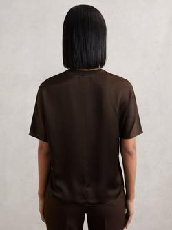Reiss Lena Pure Silk T-Shirt - view 2, Chocolate Brown