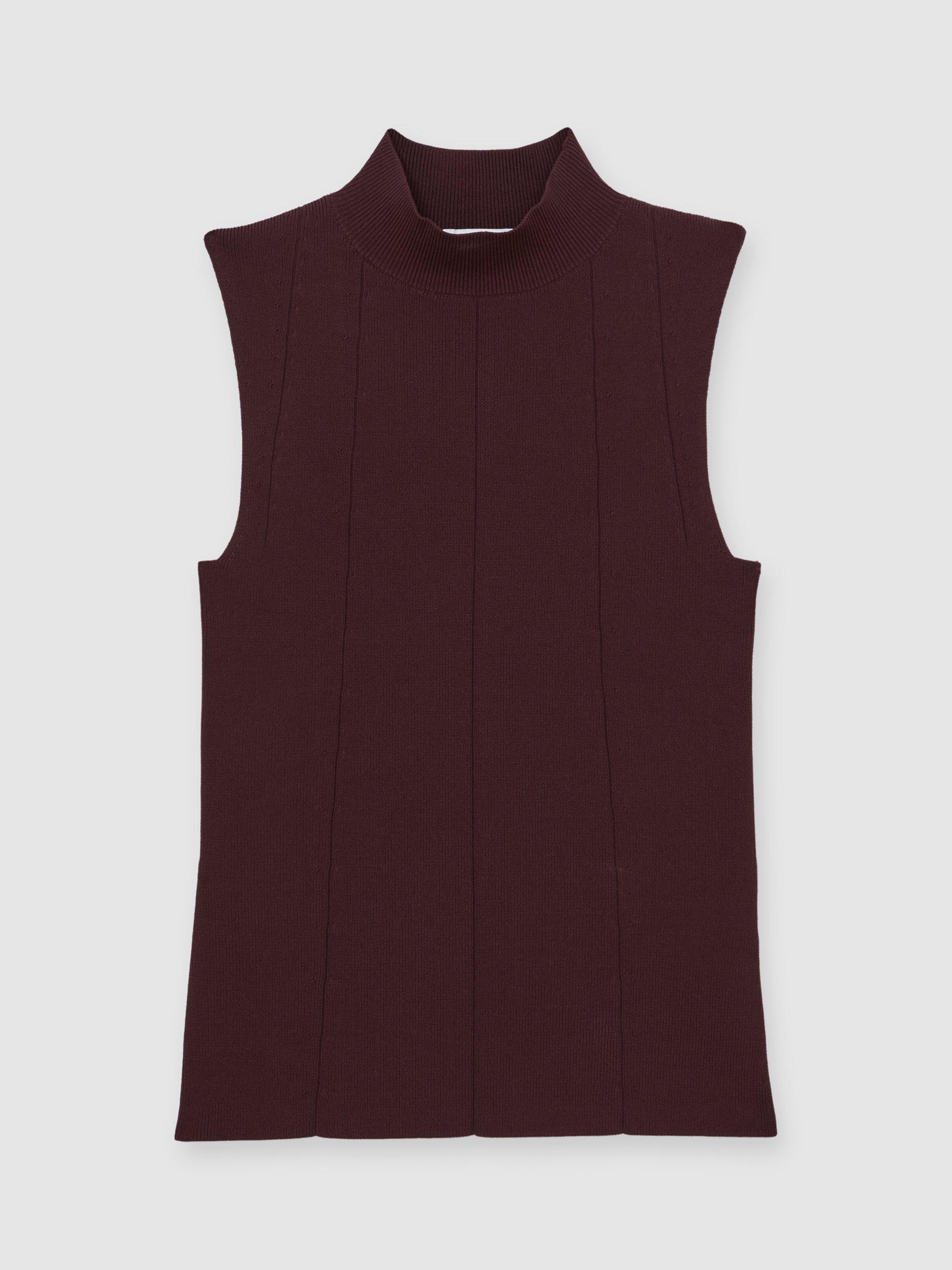 Product image 3 of 5, which shows Reiss Milan Sleeveless High Neck Top, Burgundy, XS