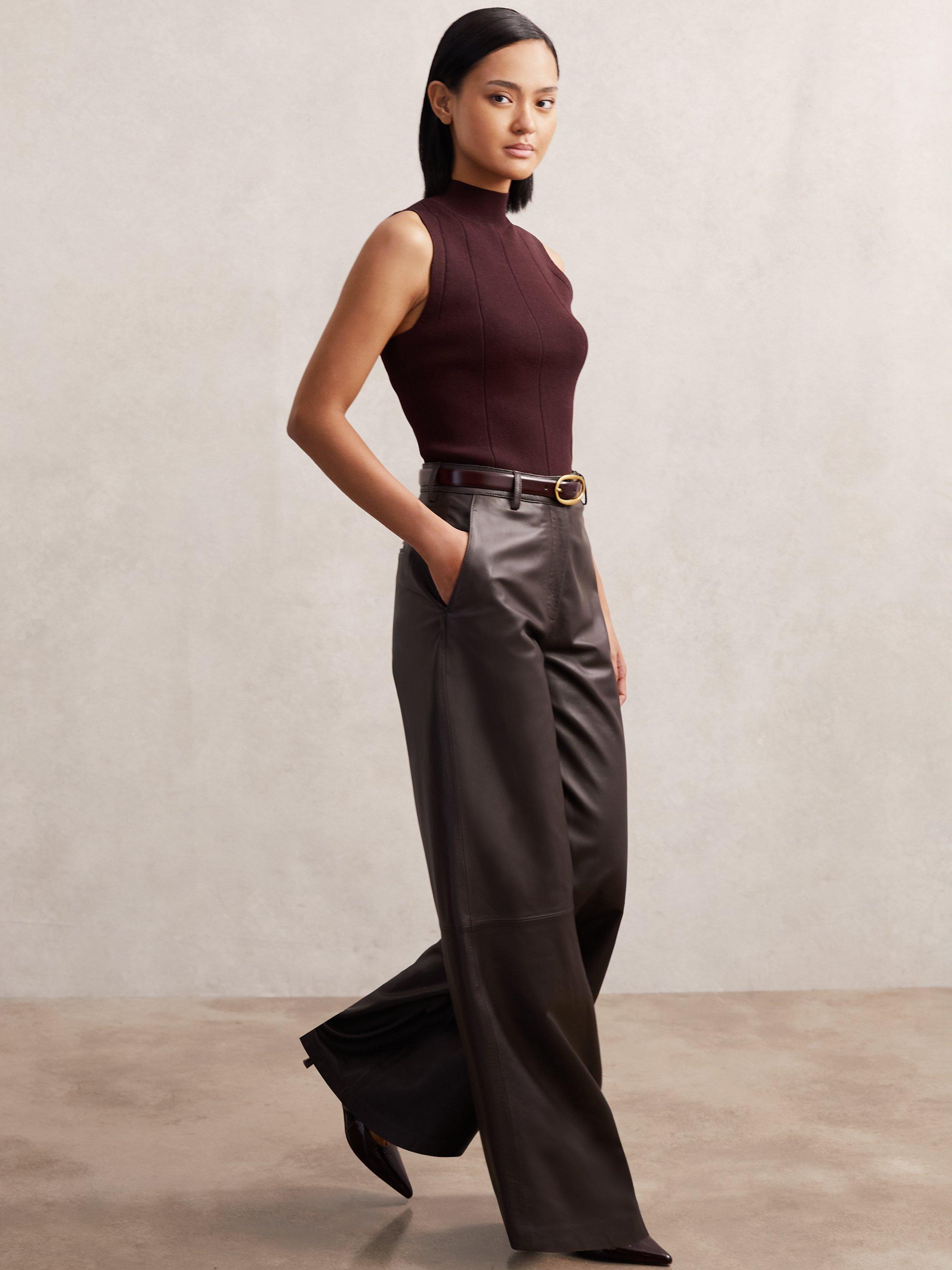 Product image 4 of 5, which shows Reiss Milan Sleeveless High Neck Top, Burgundy, XS