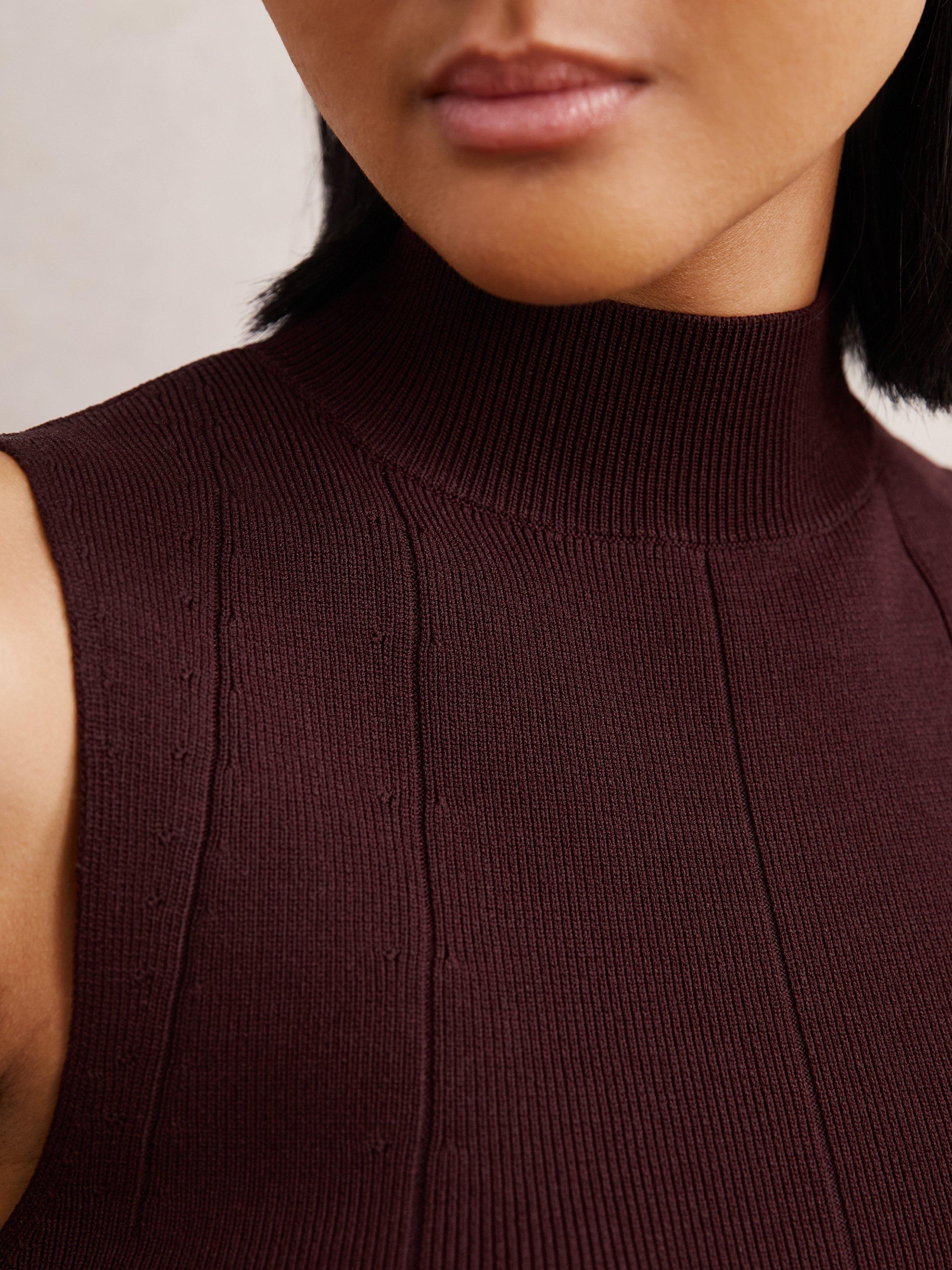 Product image 5 of 5, which shows Reiss Milan Sleeveless High Neck Top, Burgundy, XS
