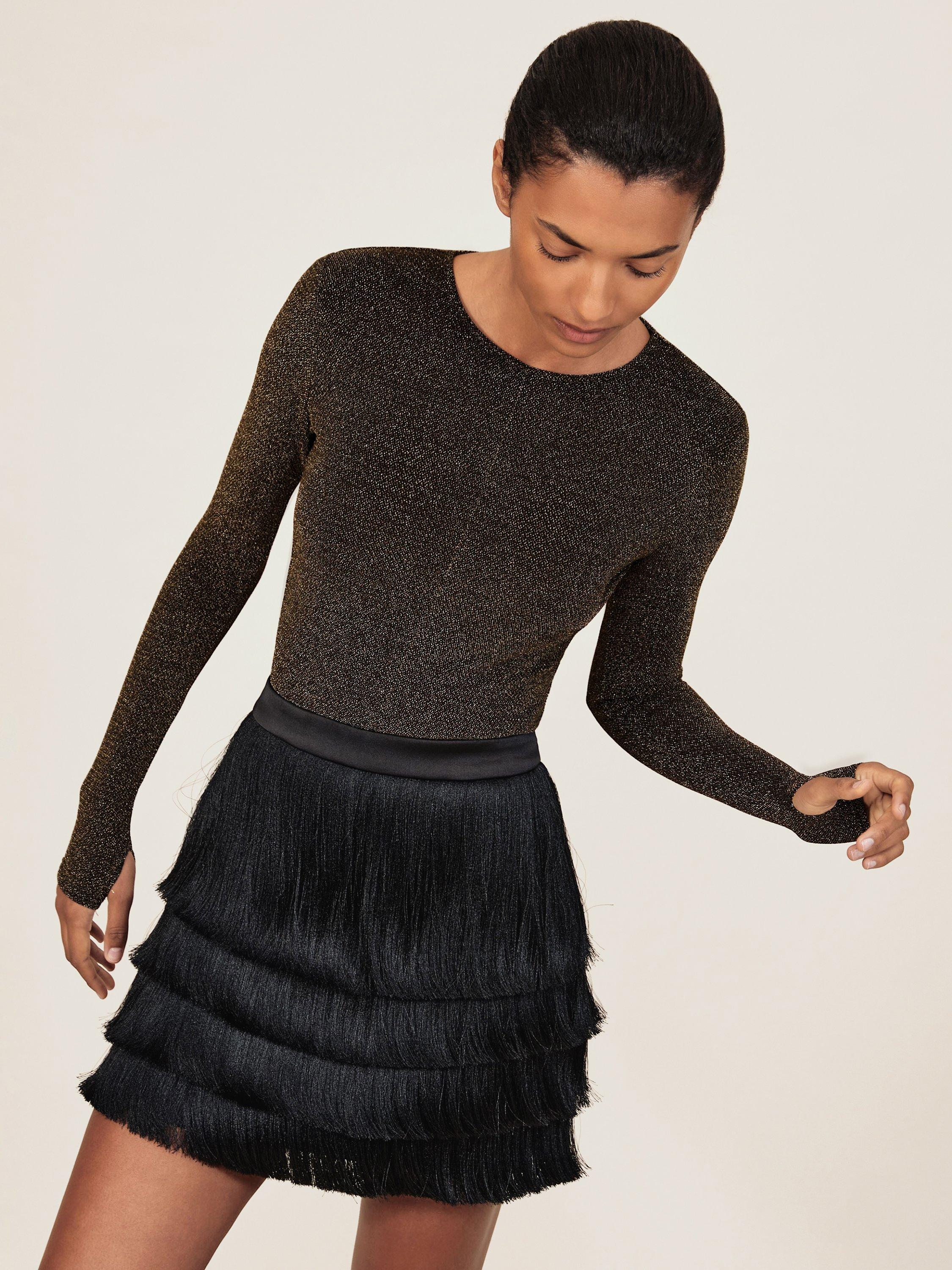 Product image 2 of 5, which shows Reiss Saraphina Sparkle Top, Gold, XS