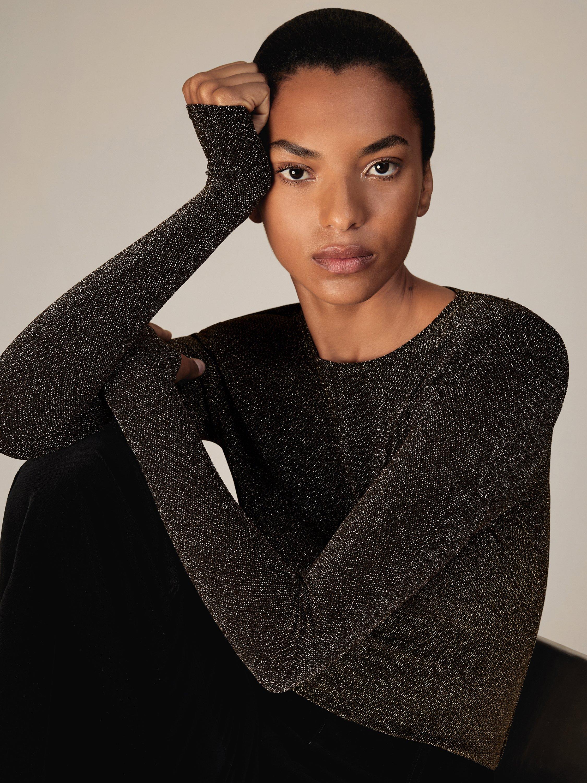 Product image 3 of 5, which shows Reiss Saraphina Sparkle Top, Gold, XS