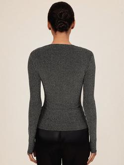 Reiss Saraphina Sparkle Long Sleeve Jesrey Top - view 2, Silver