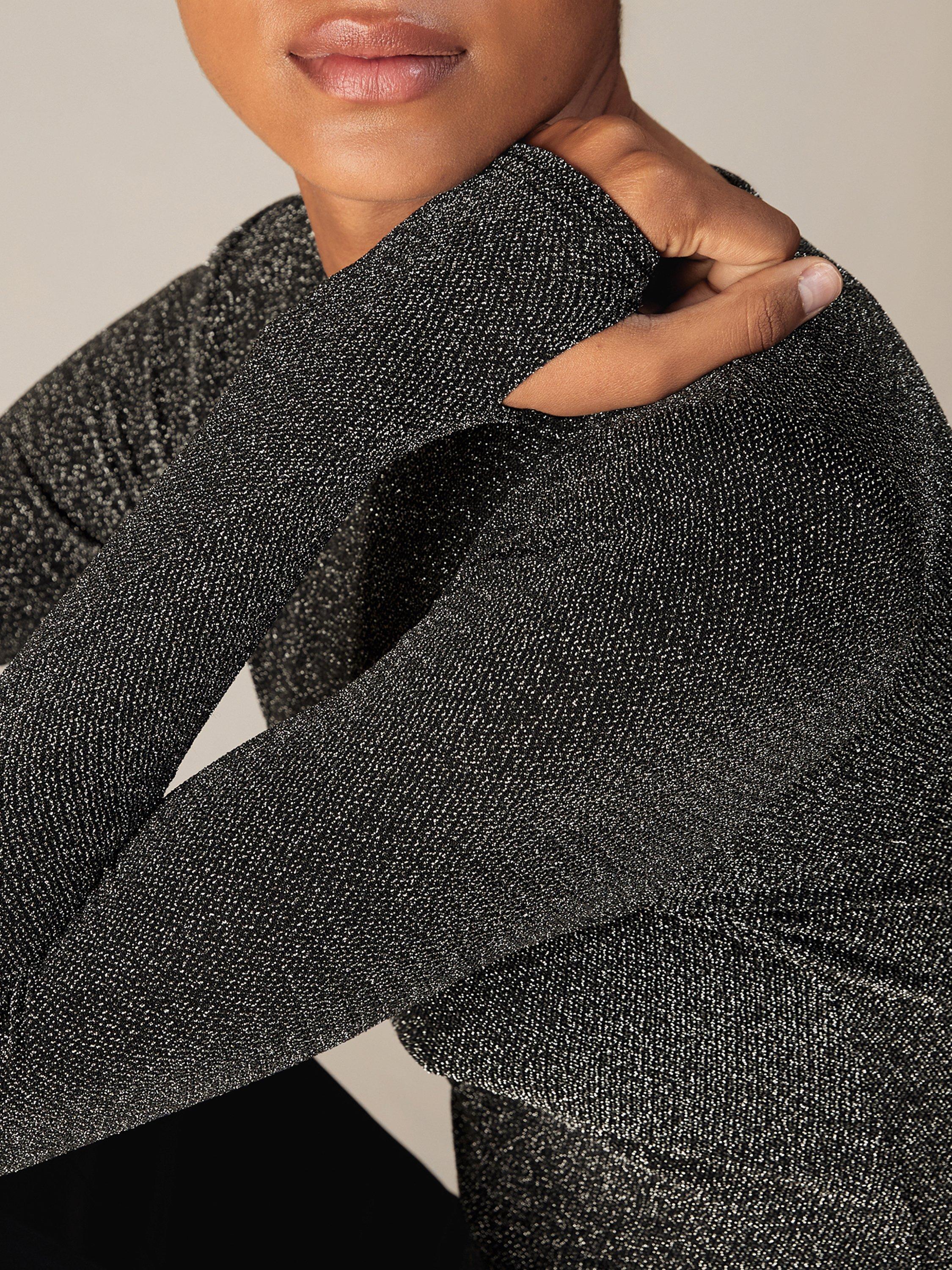 Product image 4 of 5, which shows Reiss Saraphina Sparkle Long Sleeve Jesrey Top, Silver, XS