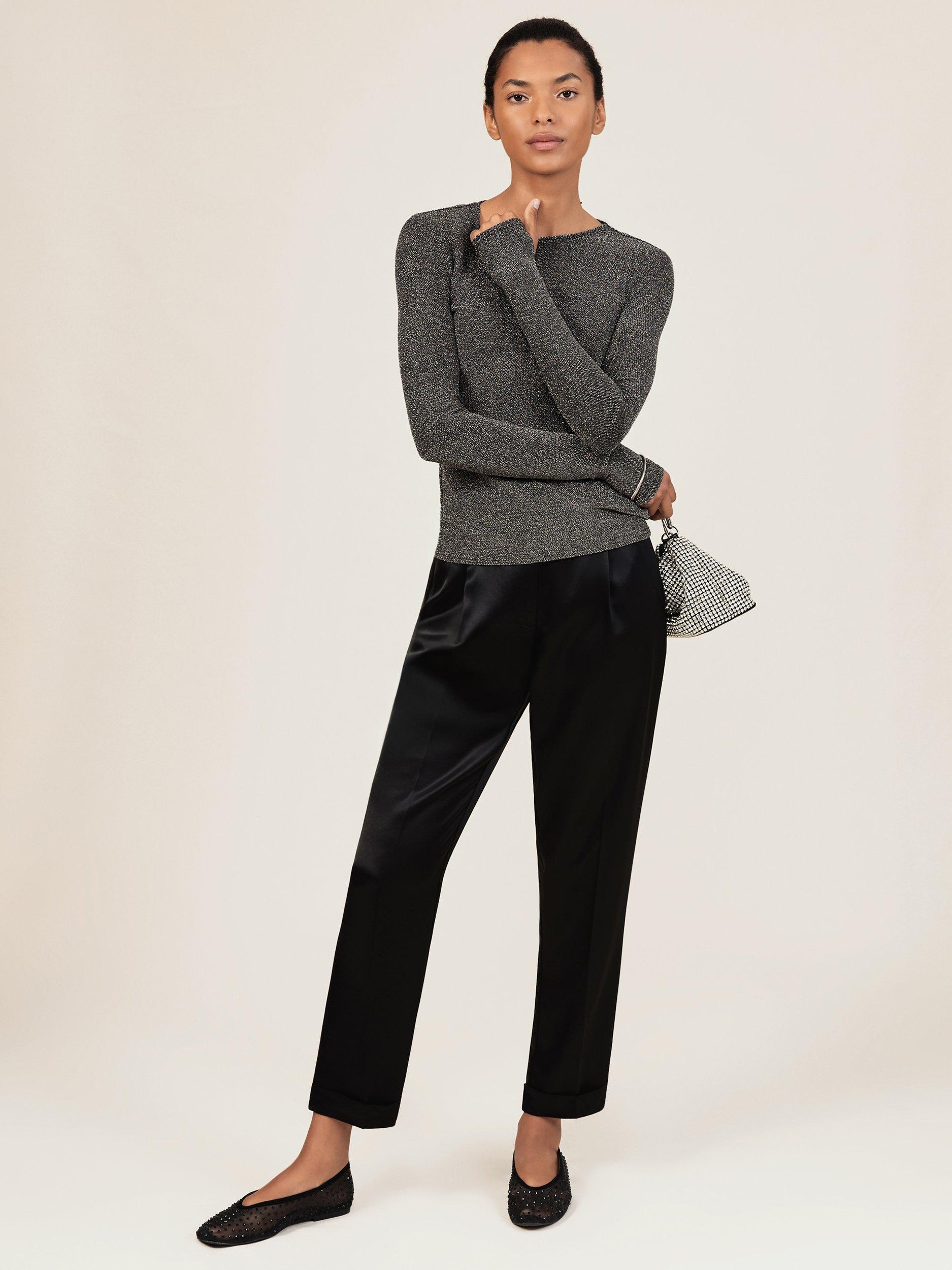 Product image 5 of 5, which shows Reiss Saraphina Sparkle Long Sleeve Jesrey Top, Silver, XS