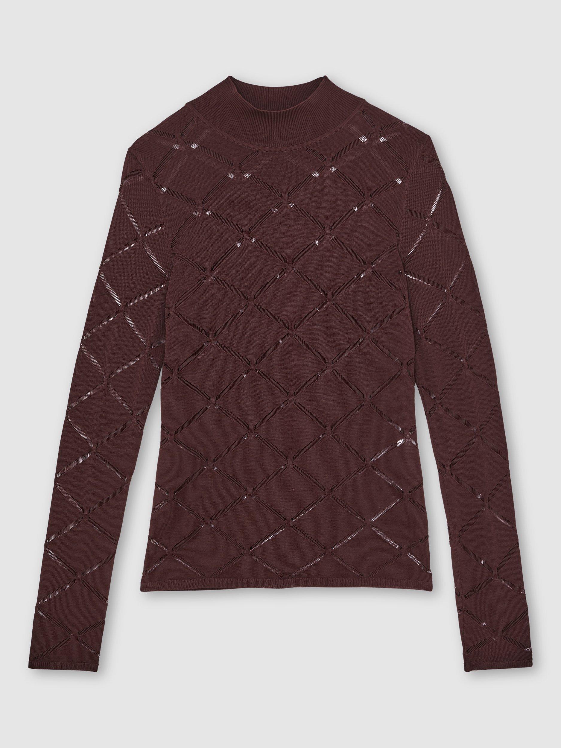 Product image 3 of 5, which shows Reiss Seren Geometric Top, Burgundy, XS