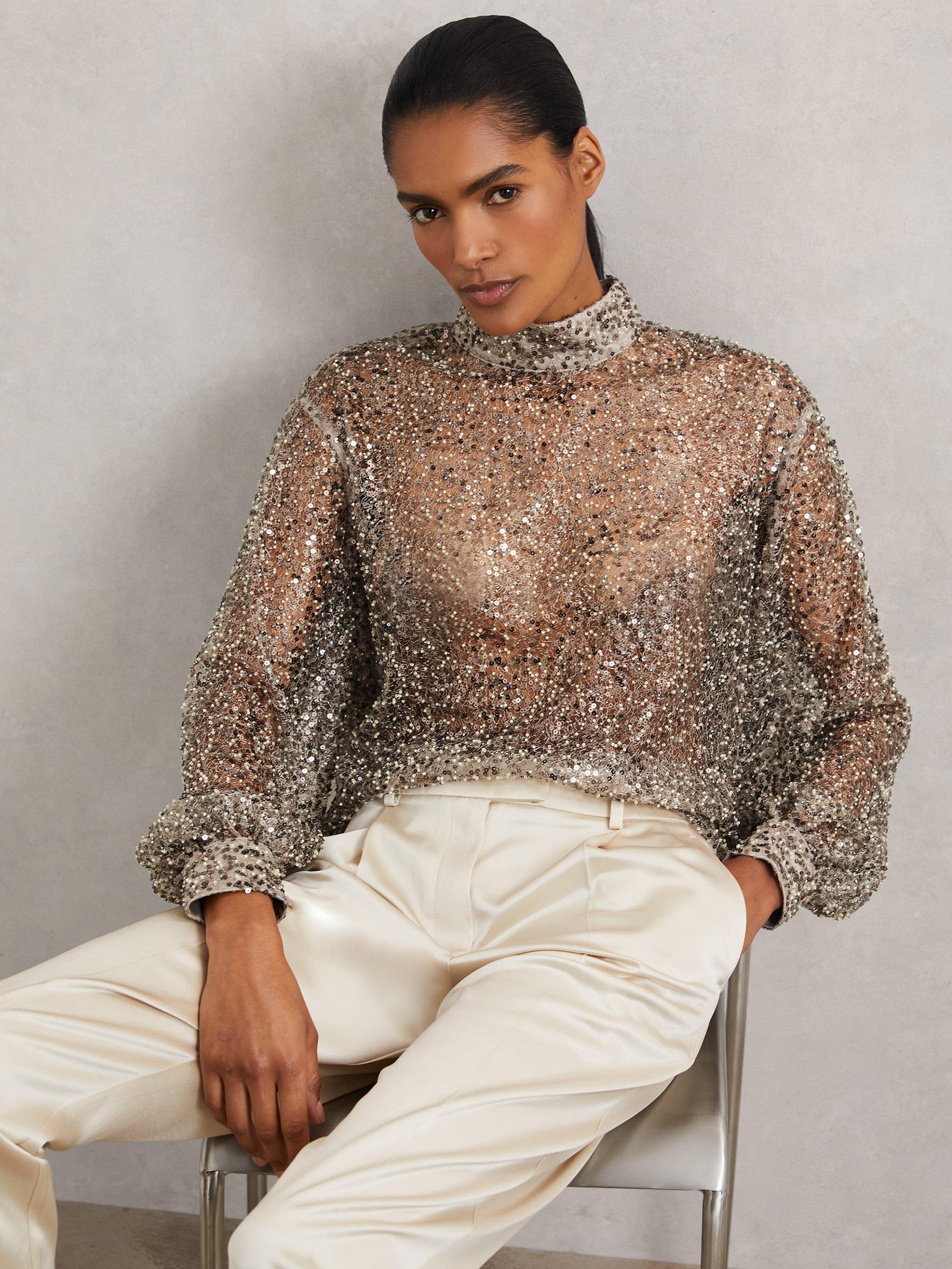 Reiss Sienne Embellished High Neck Blouse