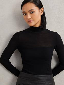 Reiss Sofia Mesh Knit Top, Black, Black