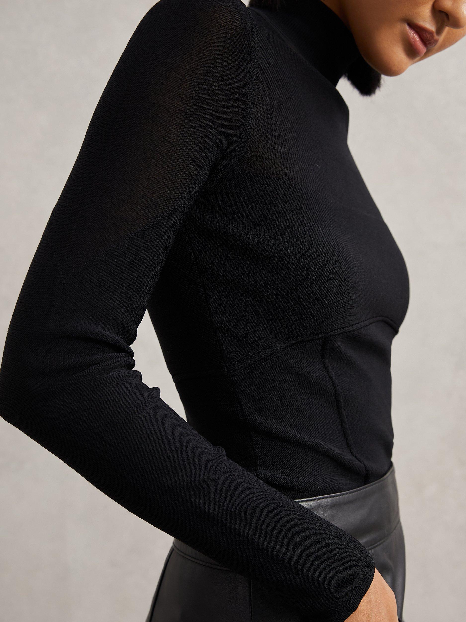 Product image 4 of 5, which shows Reiss Sofia Mesh Knit Top, Black, S