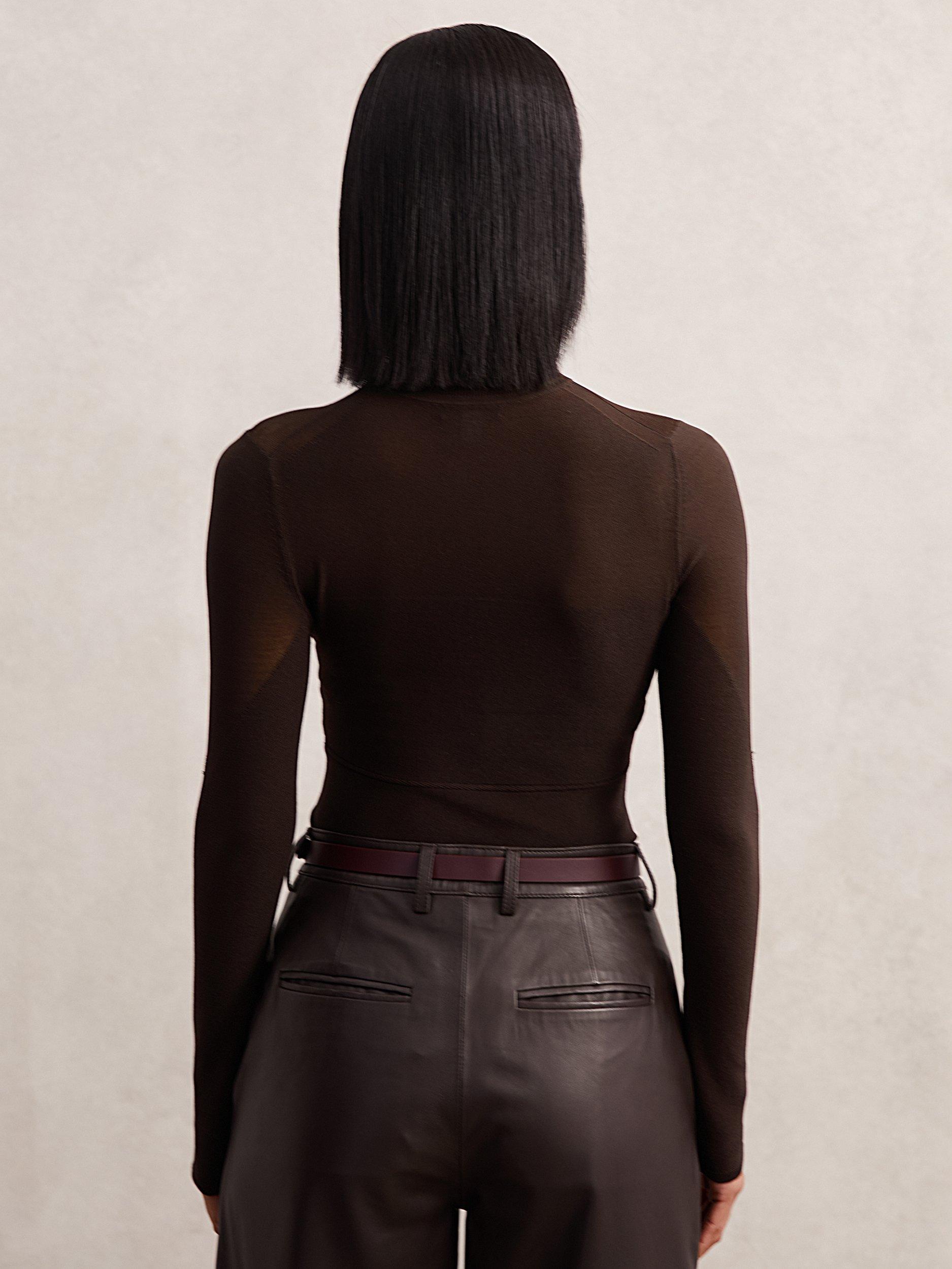 Product image 2 of 5, which shows Reiss Sofia High Neck Jumper, Chocolate Brown, XS