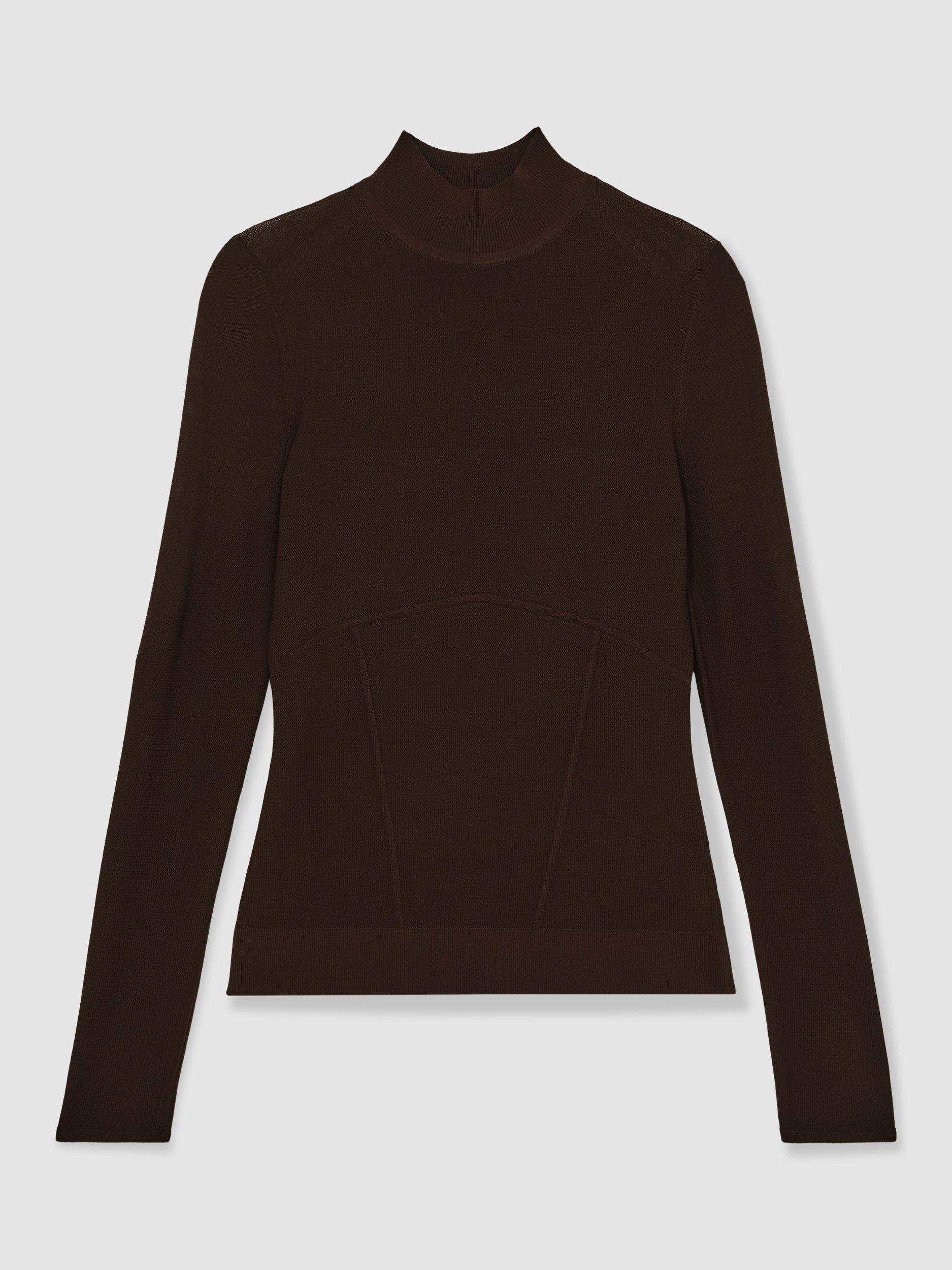 Product image 3 of 5, which shows Reiss Sofia High Neck Jumper, Chocolate Brown, XS