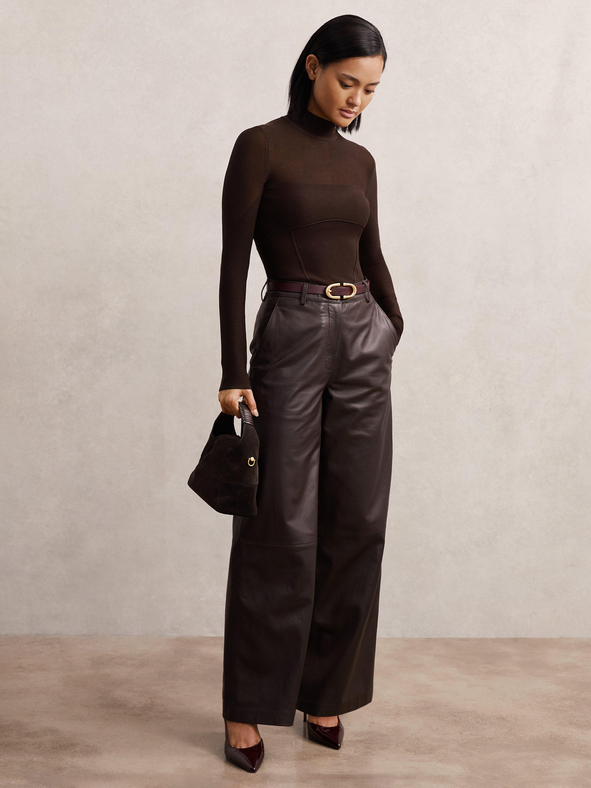 Product image 4 of 5, which shows Reiss Sofia High Neck Jumper, Chocolate Brown, XS