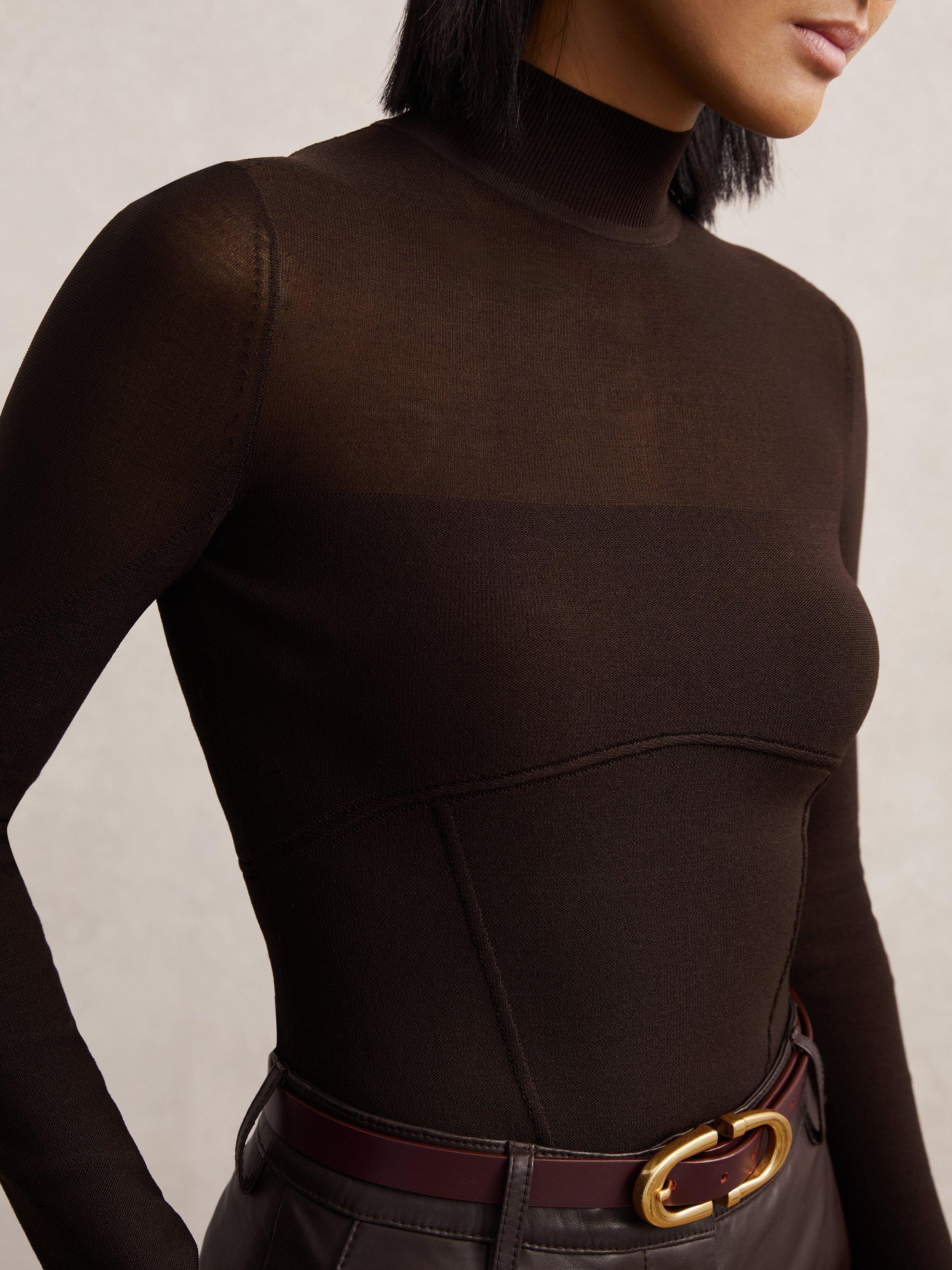 Product image 5 of 5, which shows Reiss Sofia High Neck Jumper, Chocolate Brown, XS