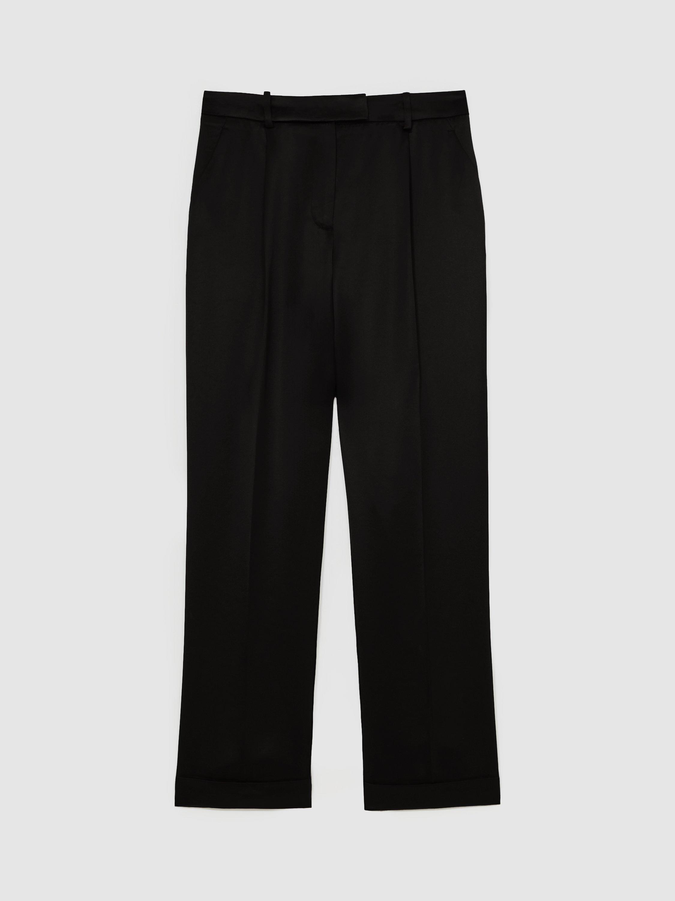 Product image 3 of 5, which shows Reiss Celia Satin Tapered Trousers, Black, 10R