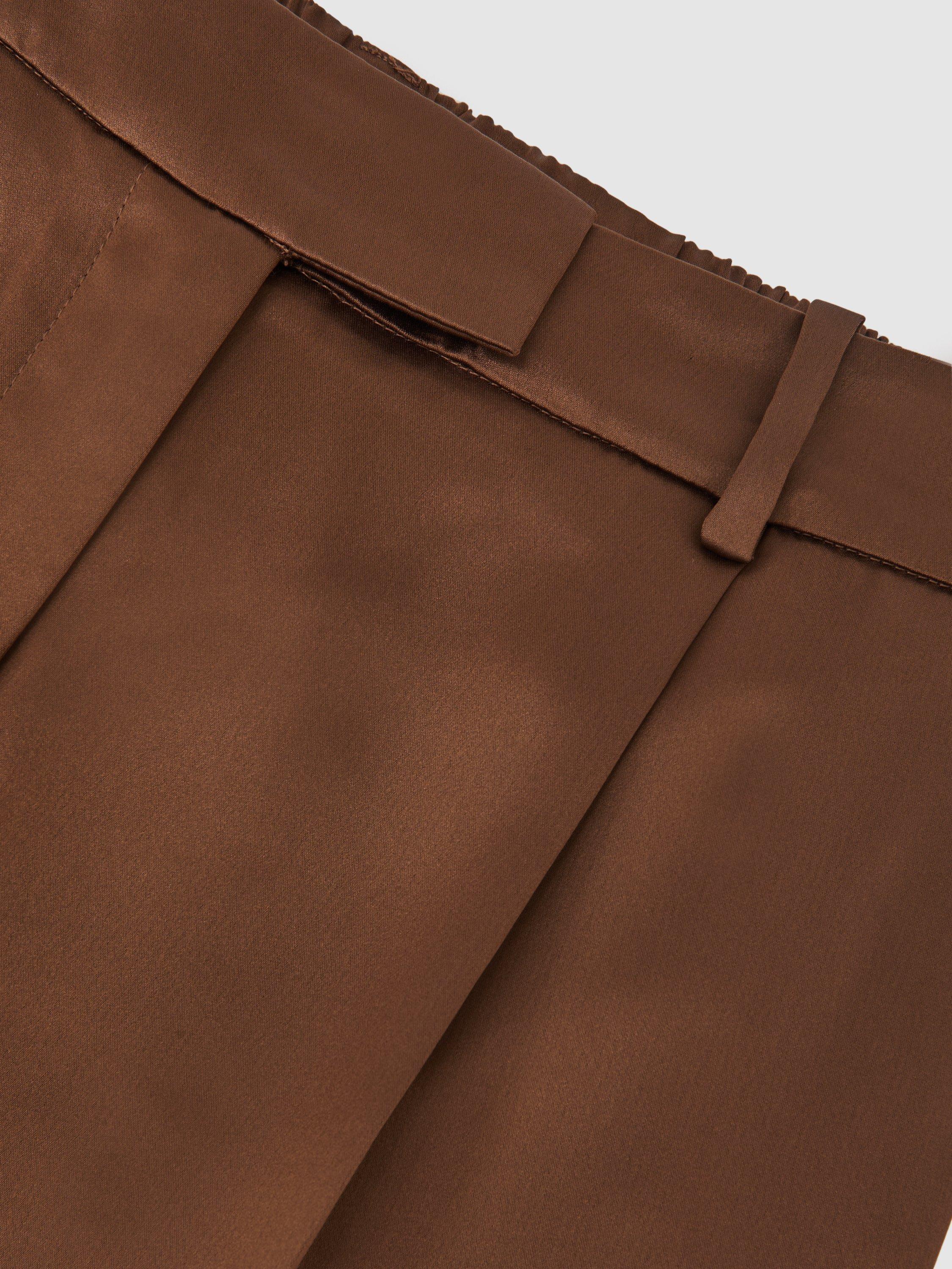 Product image 2 of 5, which shows Reiss Celia Tapered Satin Trousers, Bronze, 8R