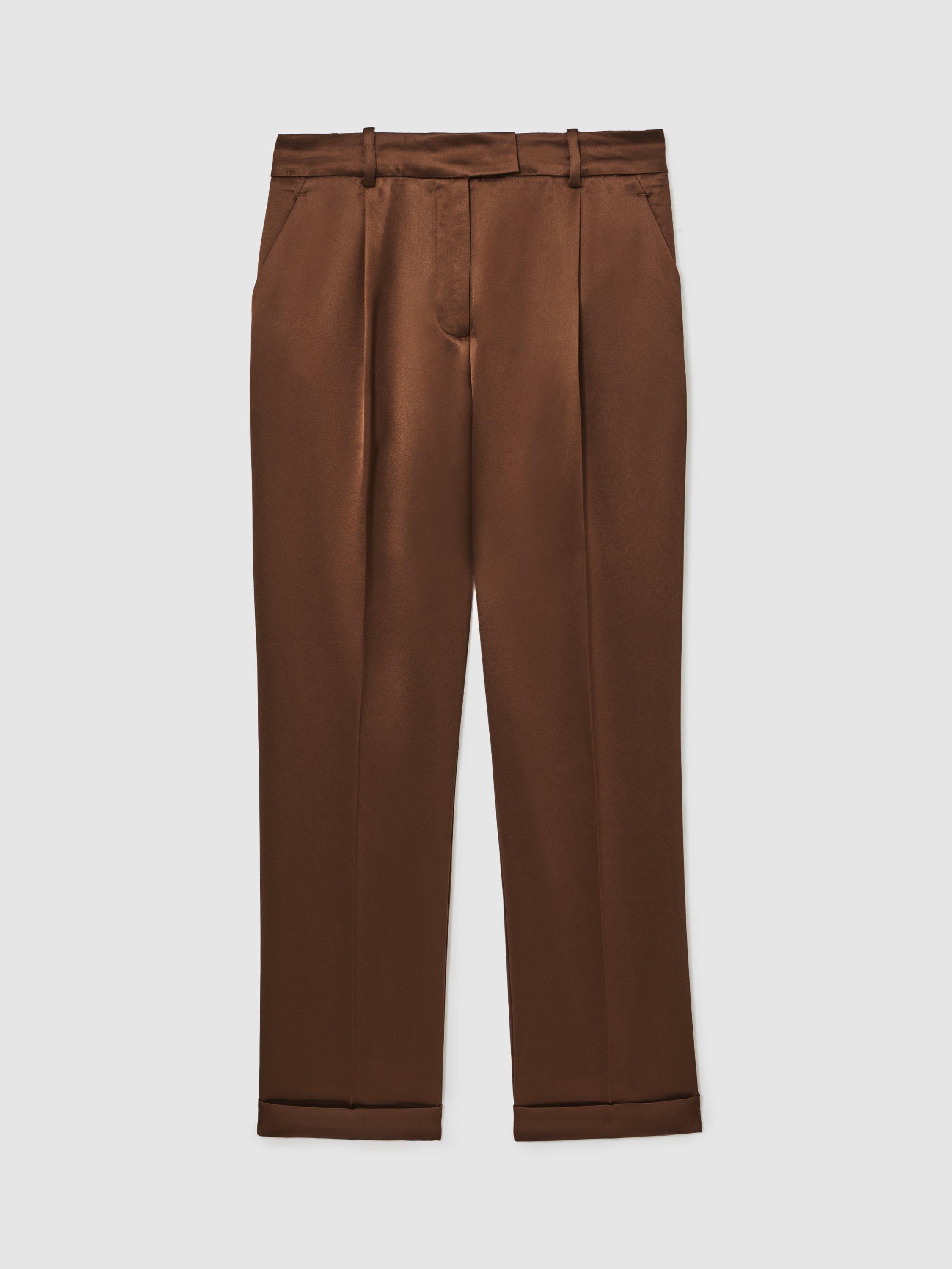 Product image 3 of 5, which shows Reiss Celia Tapered Satin Trousers, Bronze, 8R