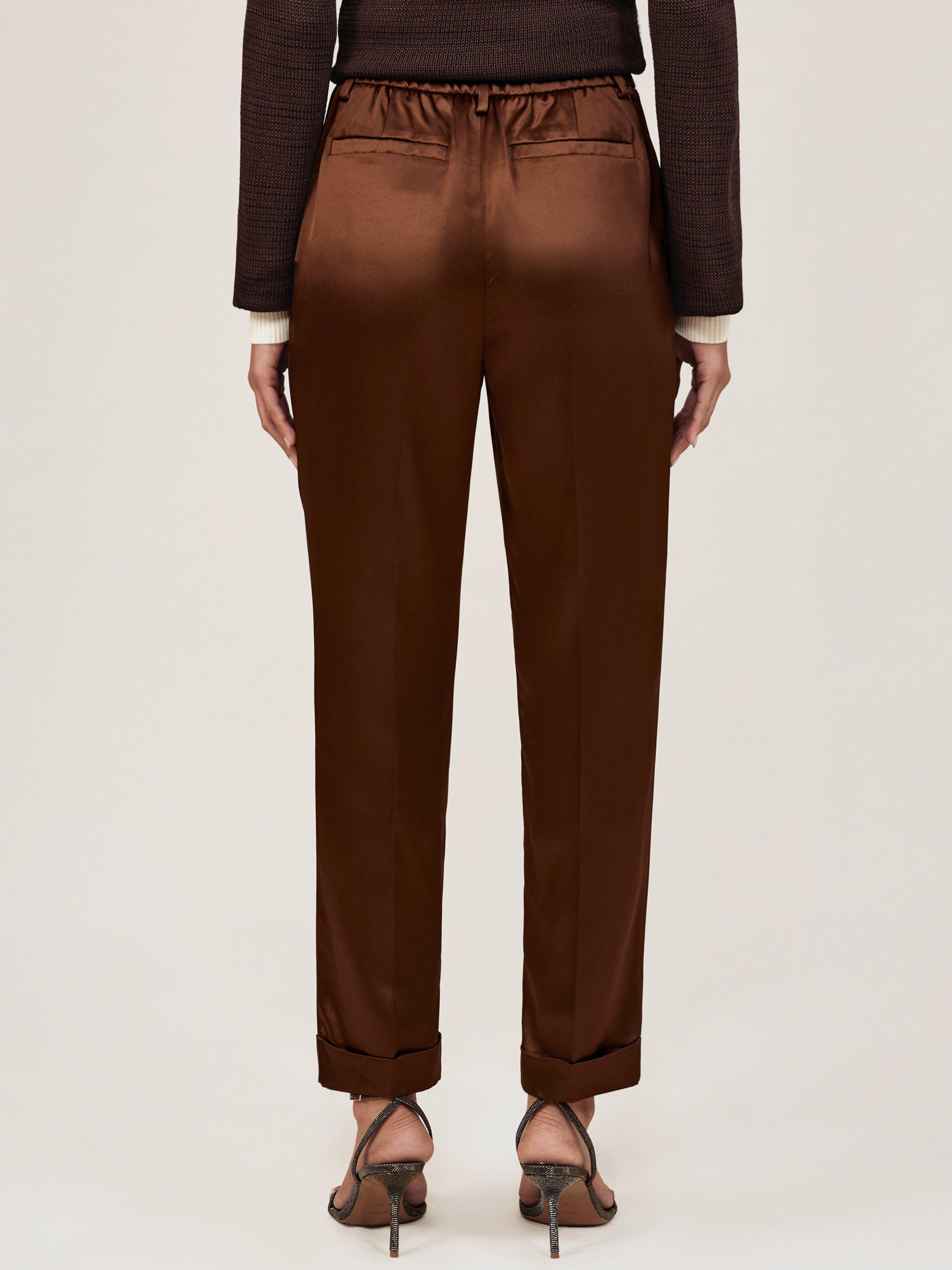 Product image 5 of 5, which shows Reiss Celia Tapered Satin Trousers, Bronze, 8R