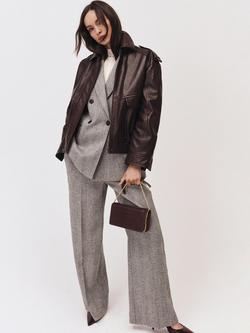 Reiss Darlton Textured Mid Rise Wide Leg Trousers, Grey