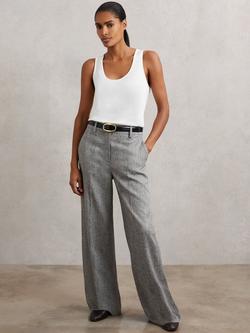 Reiss Darlton Textured Mid Rise Wide Leg Trousers - view 2, Grey