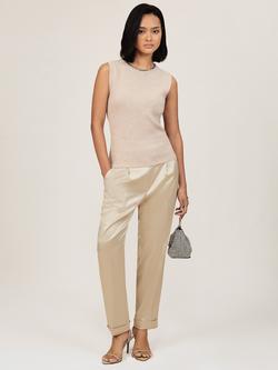 Reiss Celia Tapered Satin Trousers, Neutral