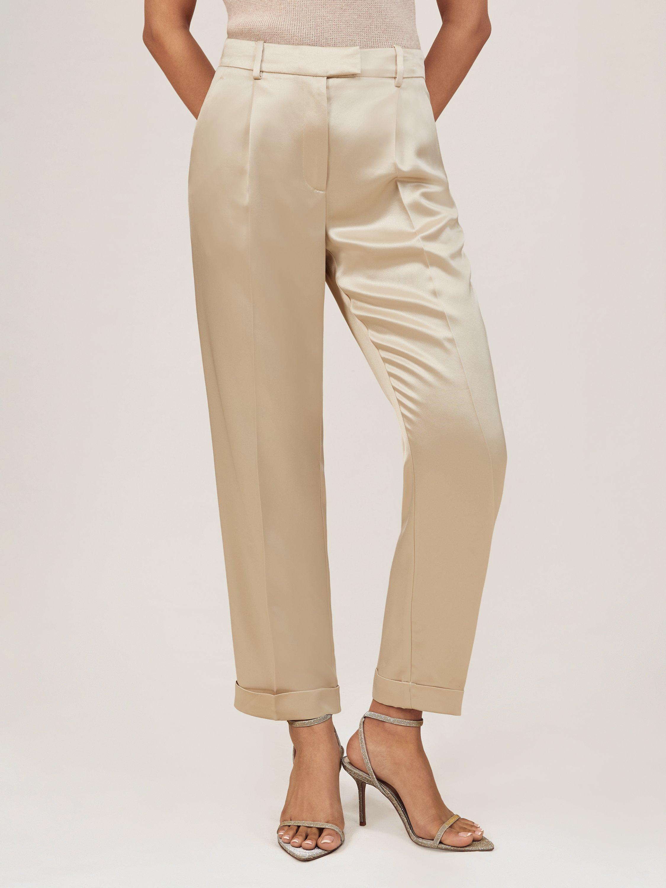 Product image 4 of 5, which shows Reiss Celia Tapered Satin Trousers, Neutral, 8R