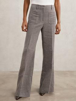 Reiss Check Print Flare Leg Trousers - view 2, Navy/Neutral