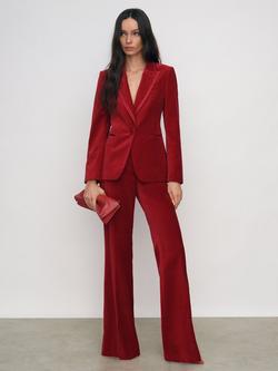 Reiss Petite Elia Velvet Flared Trousers, Red, Red