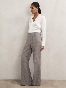 Reiss Petite Evie Check Flare Trousers, Navy/Neutral, Navy/Neutral
