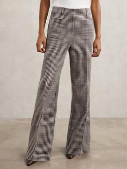 Reiss Petite Evie Check Flare Trousers, Navy/Neutral - view 2, Navy/Neutral