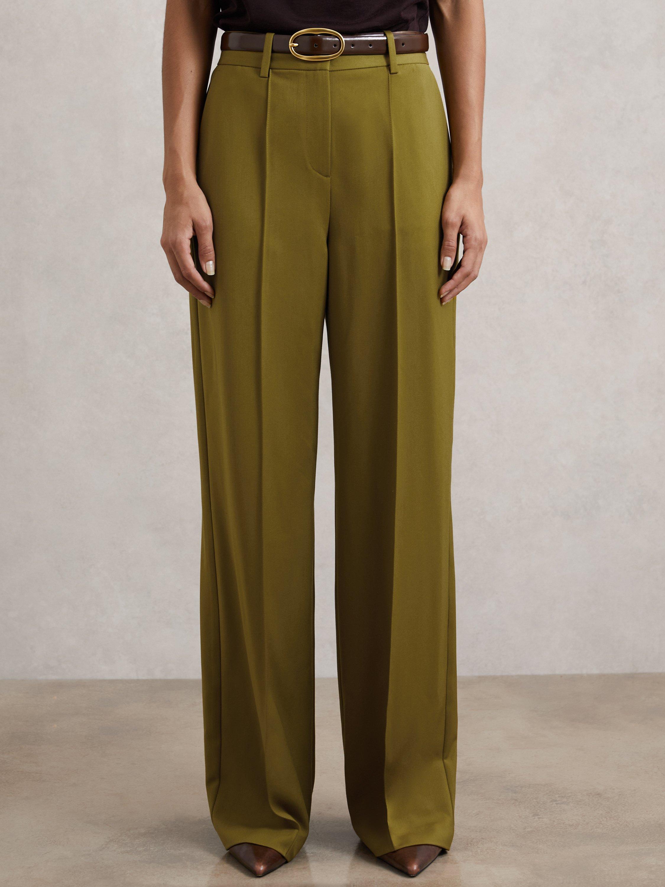 Product image 1 of 5, which shows Reiss Petite Luisa Tailored Trousers, Green, 14Pt