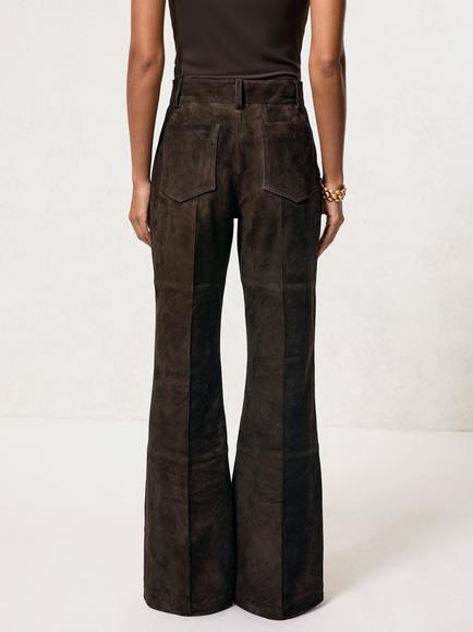 Reiss Petite Priya Pure Suede Flared Trousers, Chocolate Brown - view 2, Chocolate Brown
