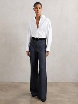 Reiss Uma Flannel Flared Wool Blend Trousers, Blue, Blue