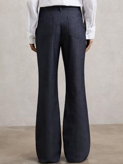 Reiss Uma Flannel Flared Wool Blend Trousers, Blue - view 2, Blue