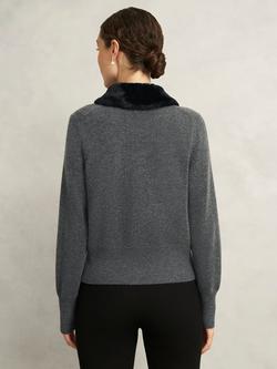 Hobbs Lulah Cashmere Blend Long Sleeve Button Collar Cardigan - view 2, Charcoal Grey