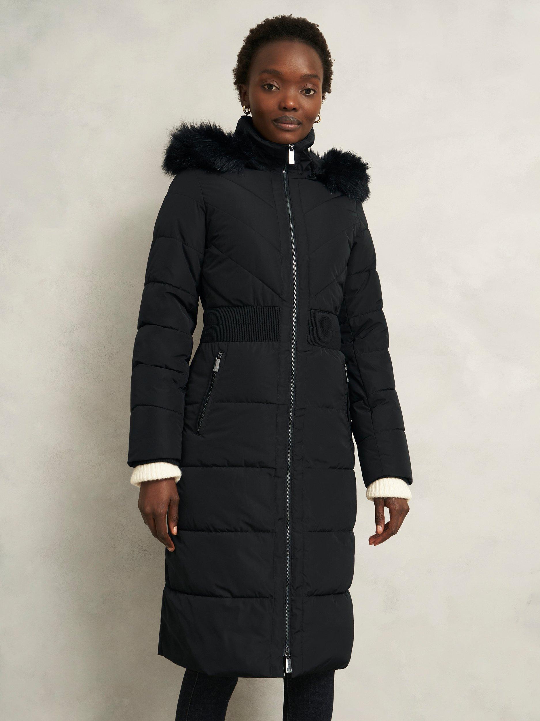 Product image 1 of 6, which shows Hobbs Petite Amalie Puffer Coat, Black, 10