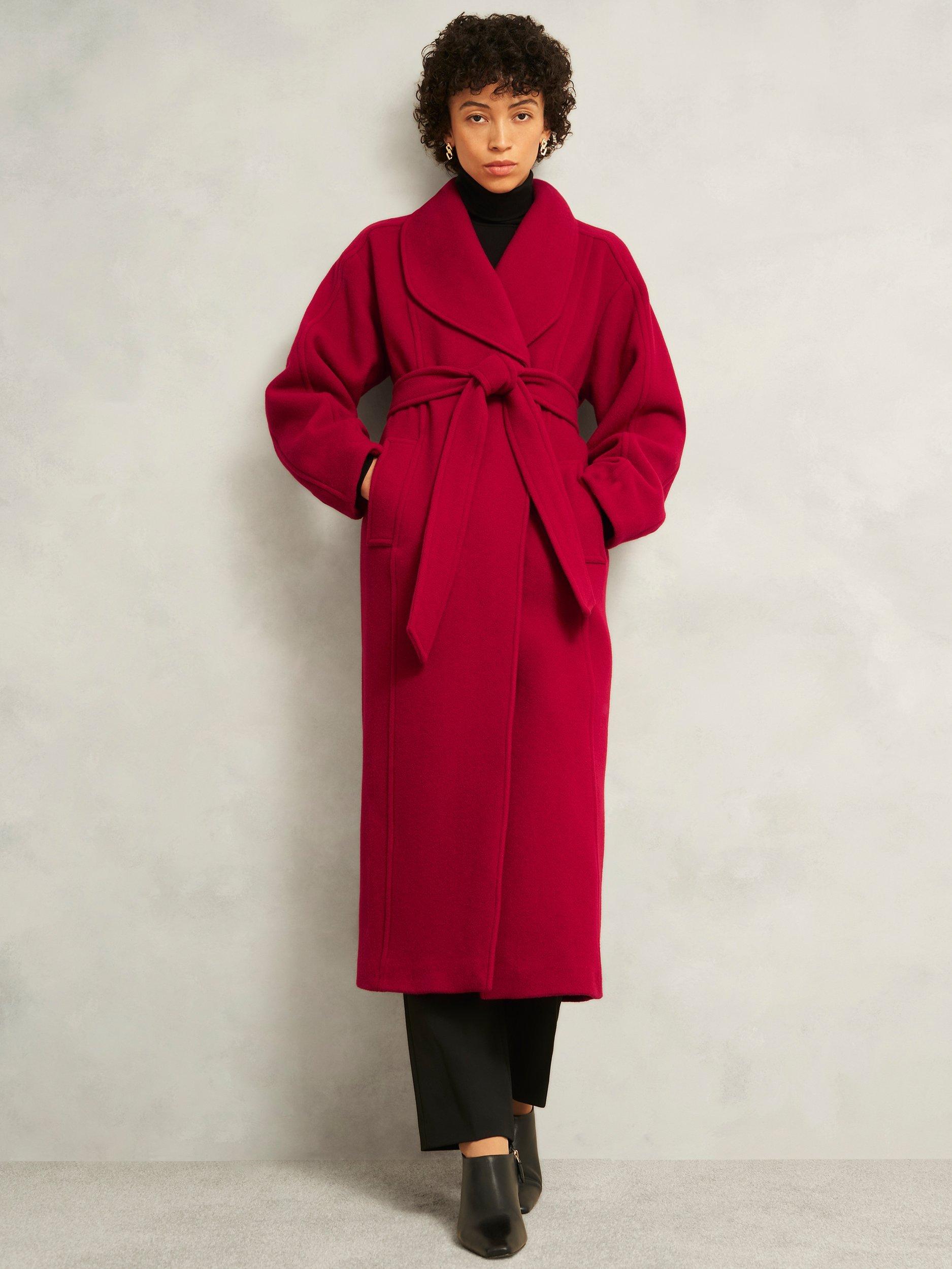 Product image 1 of 6, which shows Hobbs Lambeth Belted Wool Rich Coat, Red, 8