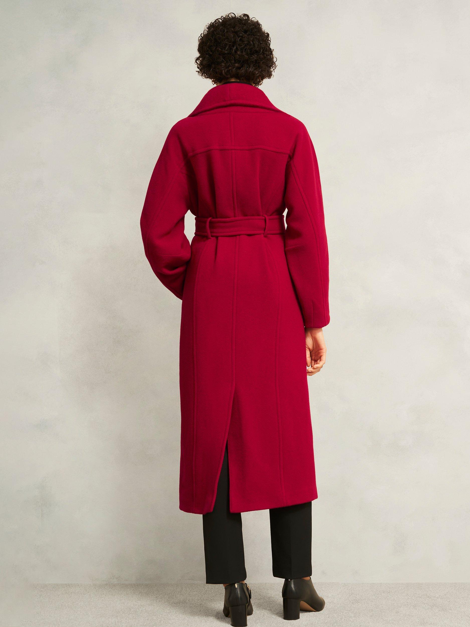 Product image 2 of 6, which shows Hobbs Lambeth Belted Wool Rich Coat, Red, 8