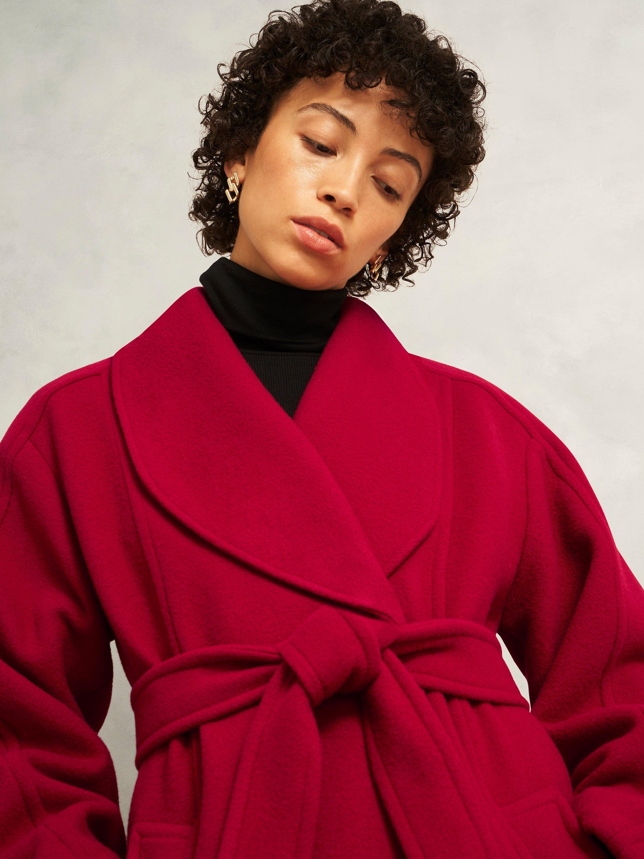 Product image 3 of 6, which shows Hobbs Lambeth Belted Wool Rich Coat, Red, 8