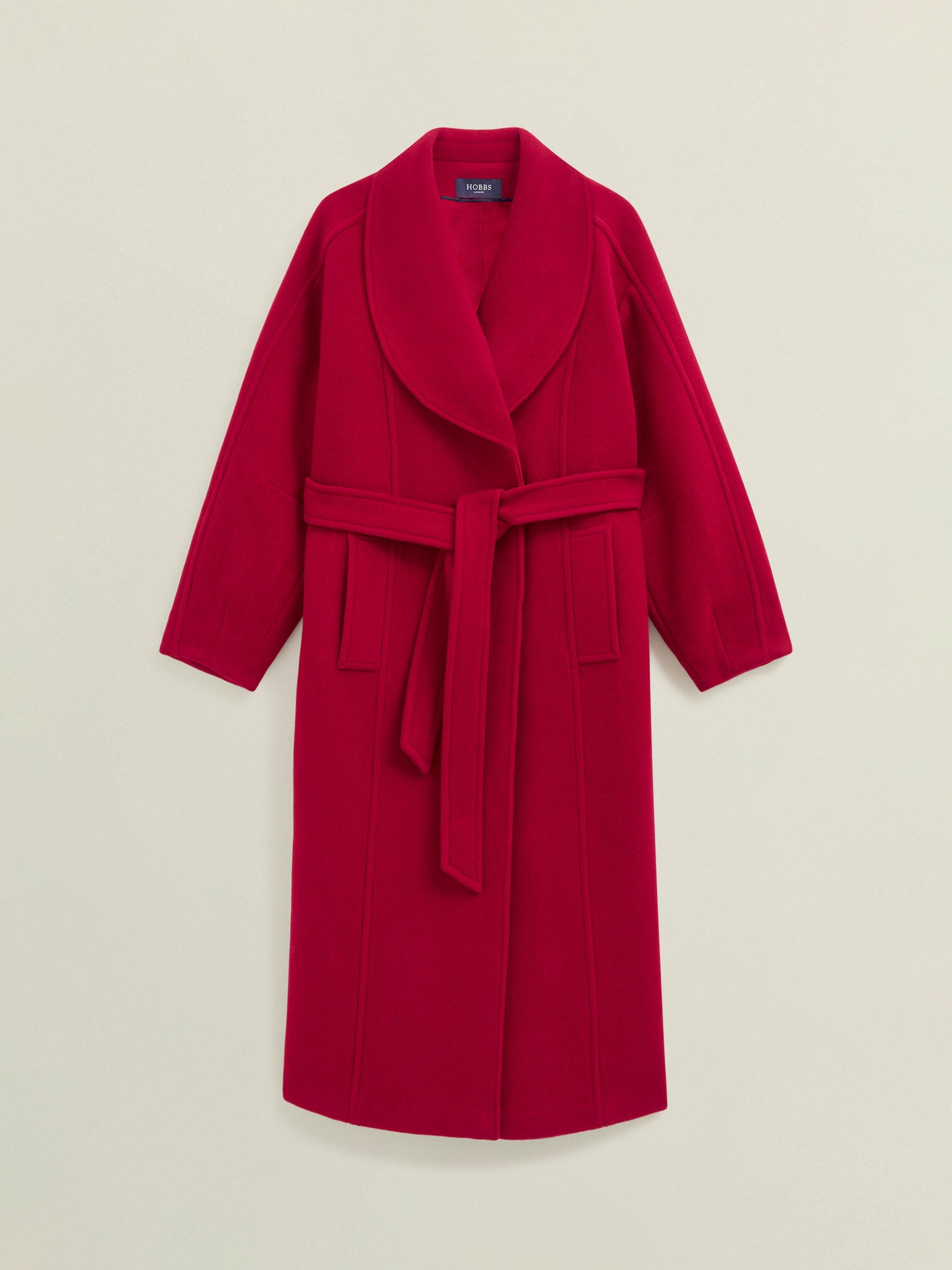 Product image 4 of 6, which shows Hobbs Lambeth Belted Wool Rich Coat, Red, 8