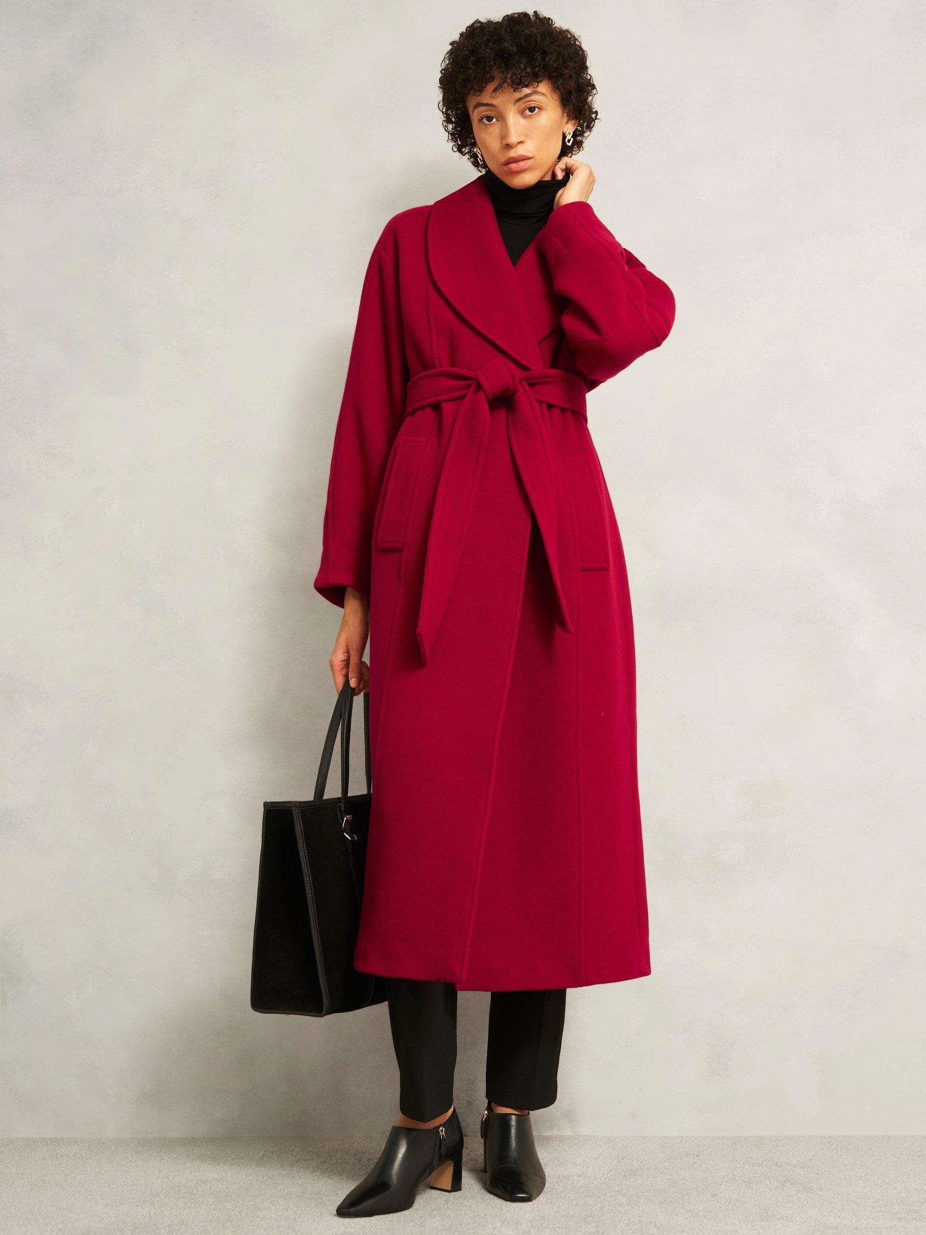 Product image 6 of 6, which shows Hobbs Lambeth Belted Wool Rich Coat, Red, 8