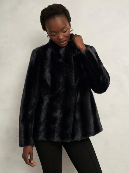 Hobbs Misha Faux Fur Coat, Black, Black