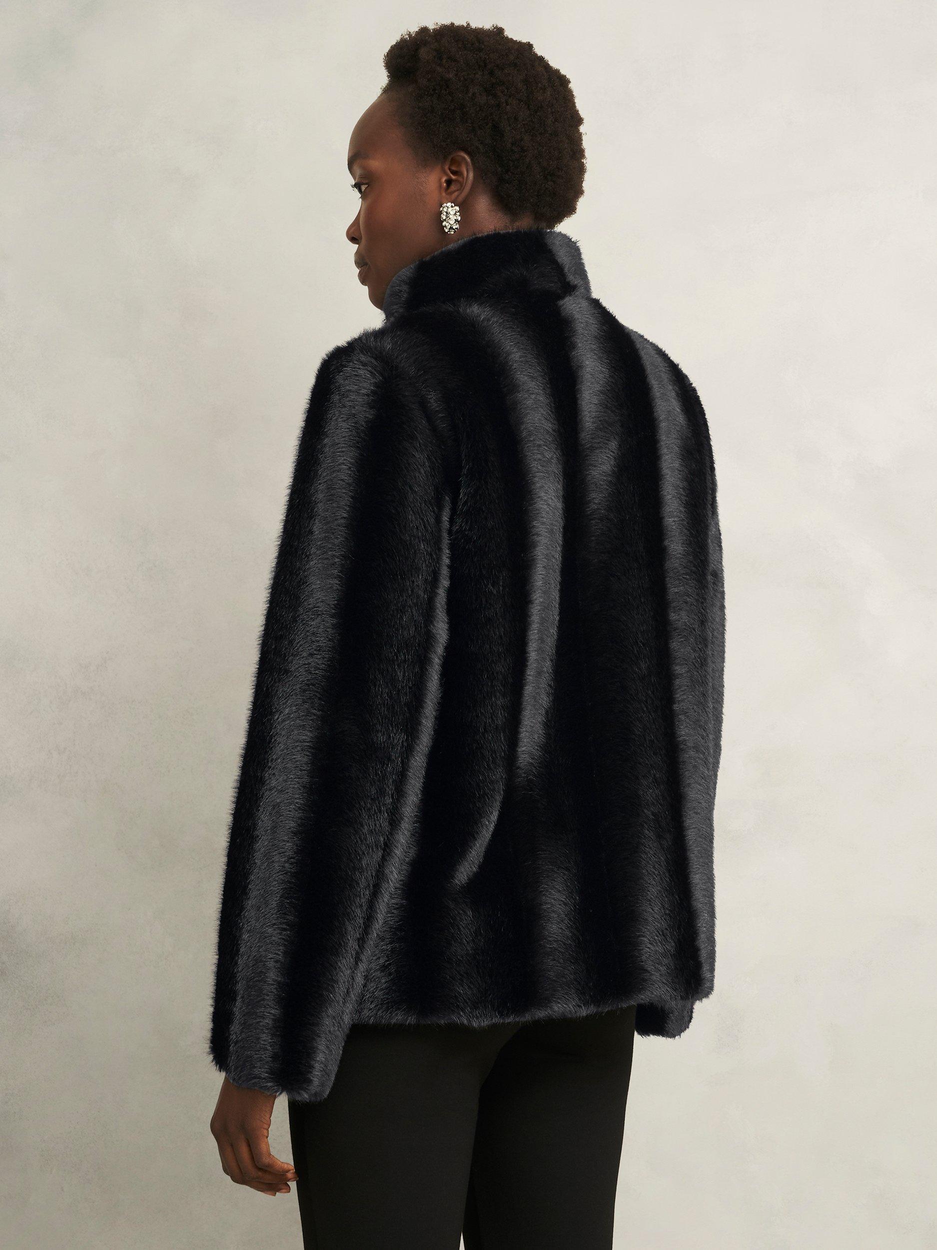Product image 2 of 6, which shows Hobbs Misha Faux Fur Coat, Black, M