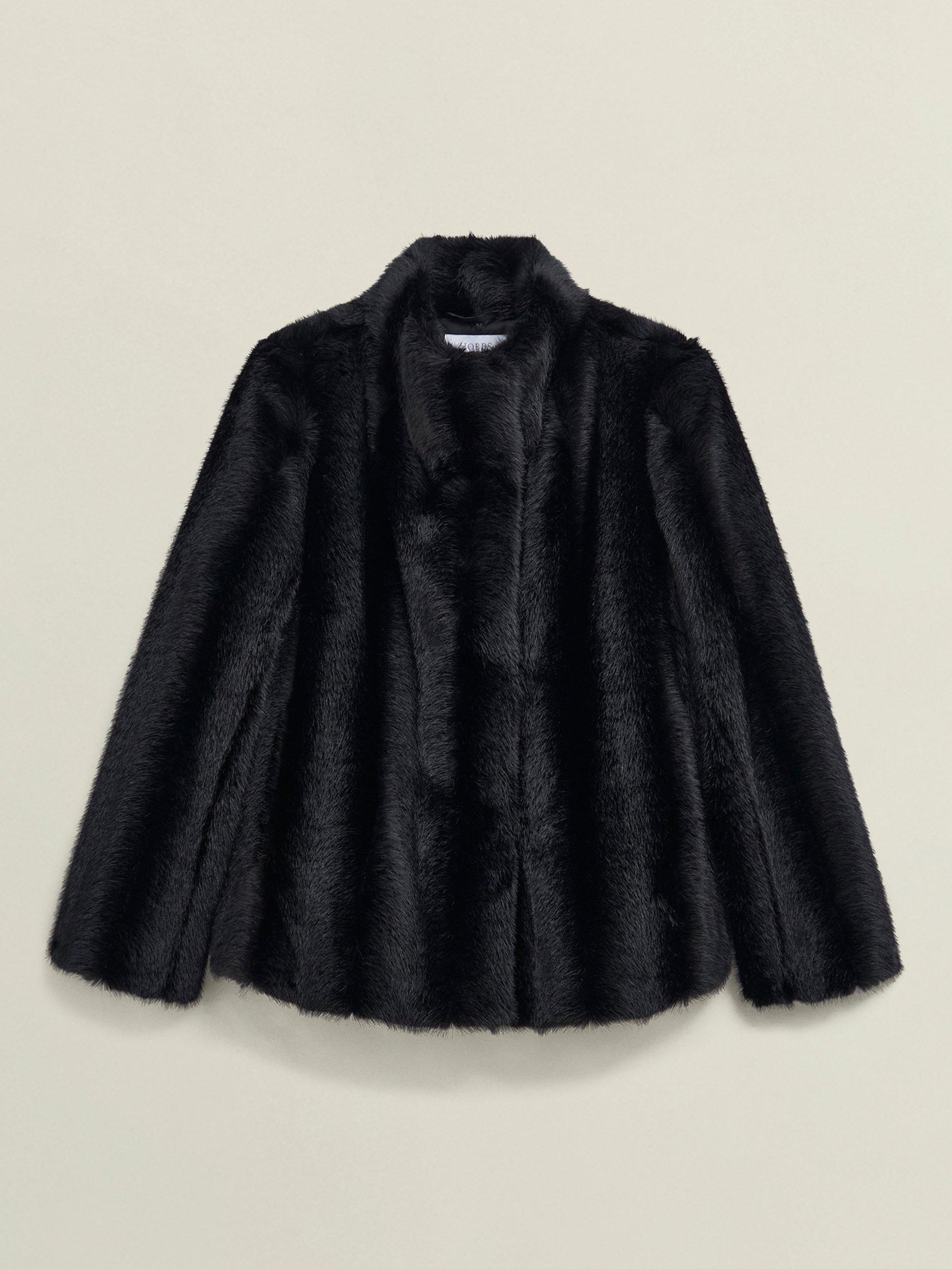 Product image 4 of 6, which shows Hobbs Misha Faux Fur Coat, Black, M