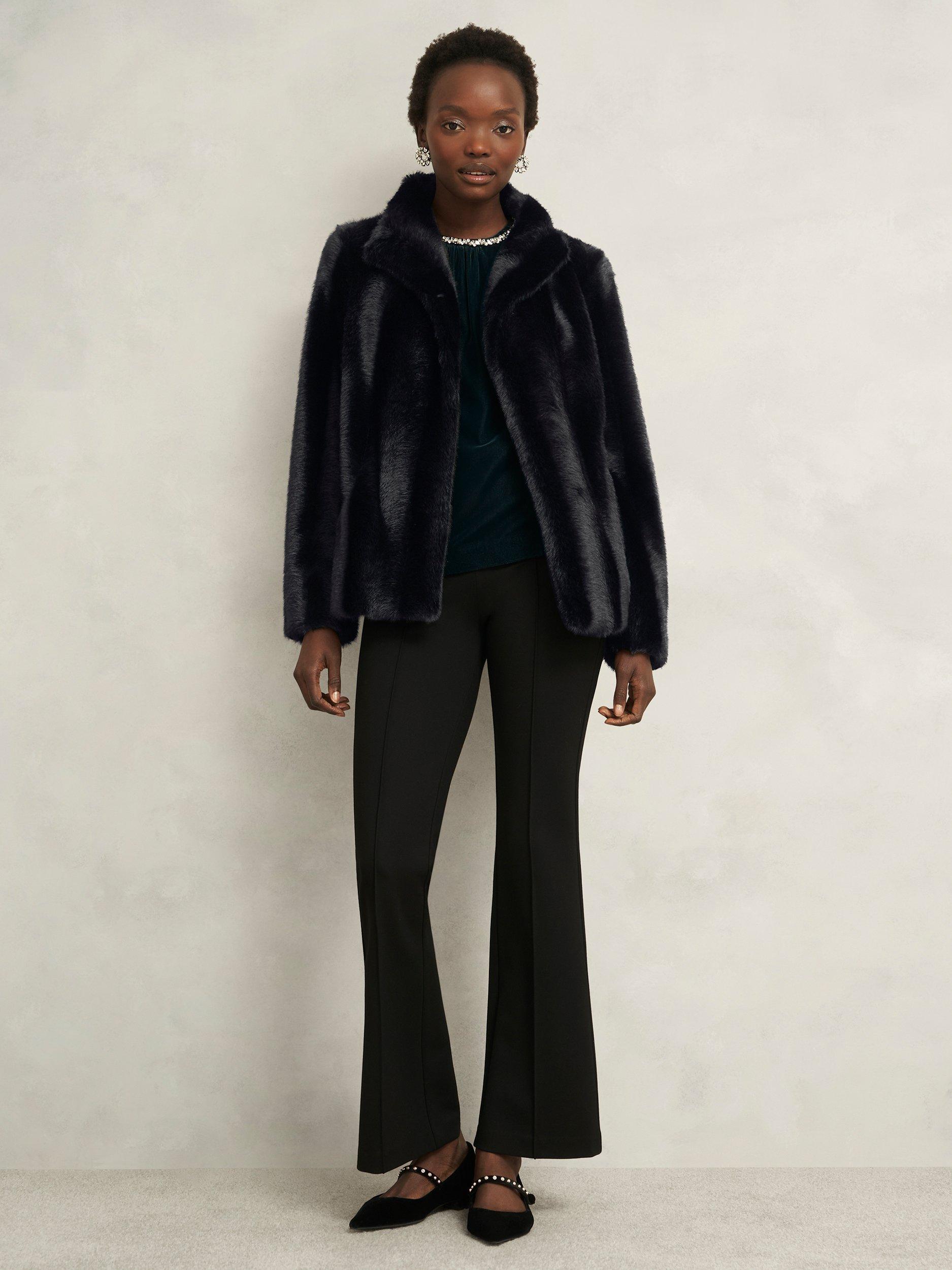 Product image 6 of 6, which shows Hobbs Misha Faux Fur Coat, Black, M