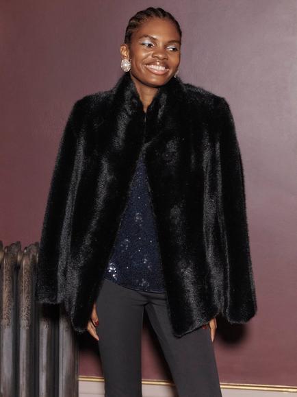 Hobbs Rue Faux Fur Coat, Black, Black