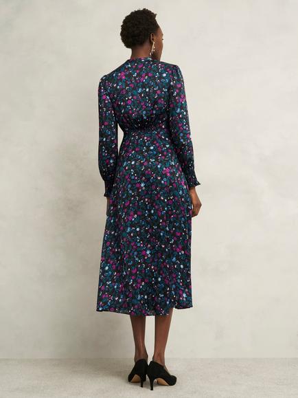 Hobbs Isabella Floral Midi Dress, Black/Multi - view 2, Black/Multi