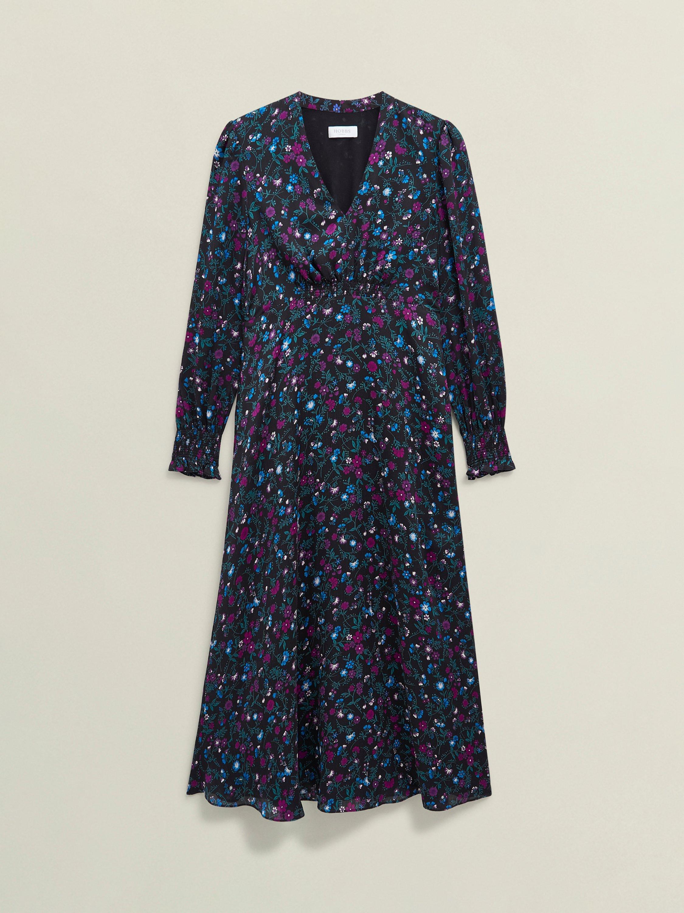 Product image 4 of 6, which shows Hobbs Isabella Floral Midi Dress, Black/Multi, 10