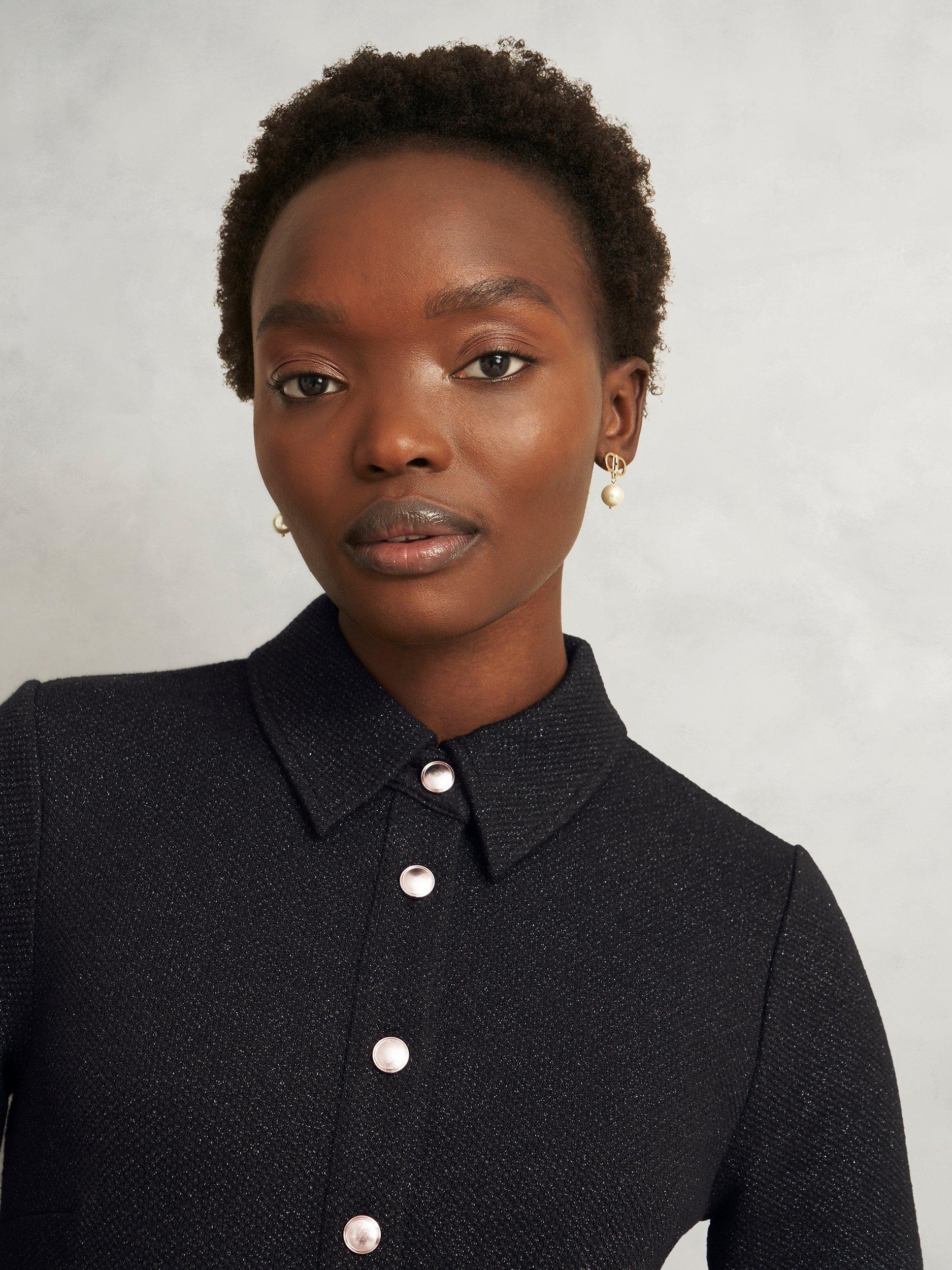 Product image 3 of 6, which shows Hobbs Lexi Sparkle Ponte Dress, Black, 10